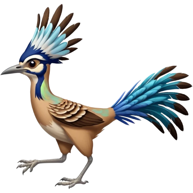 realistic roadrunner bird emoji, running with long feathered tail pointed down and back, actual colors emoji