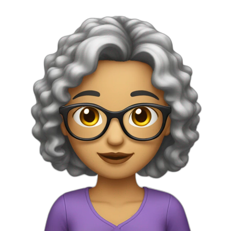una chica con cabello con rallitos y lentes joven emoji