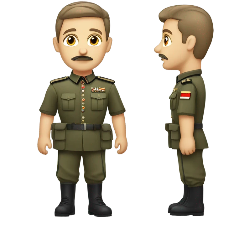 a guy with a small mustache in german army clothes, with one arm up, and an undercut hair cut emoji