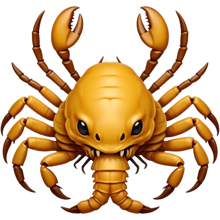Cinematic Comical Emperor Scorpion Portrait Emoji, Head tilted dramatically with an exaggeratedly amused expression, featuring a striking, glossy exoskeleton with boldly defined pincers and wide, expressive eyes filled with playful disbelief, Simplified yet hilariously expressive features, highly detailed, glowing with a slightly sassy glow, high shine, dramatic yet playful, stylized with an air of cheeky desert mischief, soft glowing outline, capturing the essence of a spirited and over-the-top scorpion that feels like it could snap its pincers into internet fame instantly! emoji