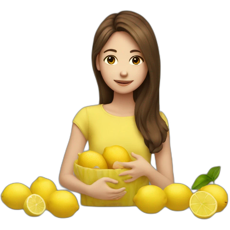 Girl  with brown hair hug a lemon  emoji