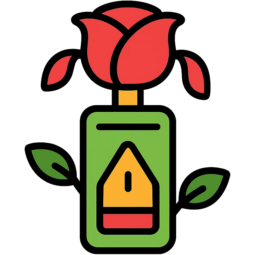 Battery shaped like a rose flower with wilting petals and low power indicator emoji
