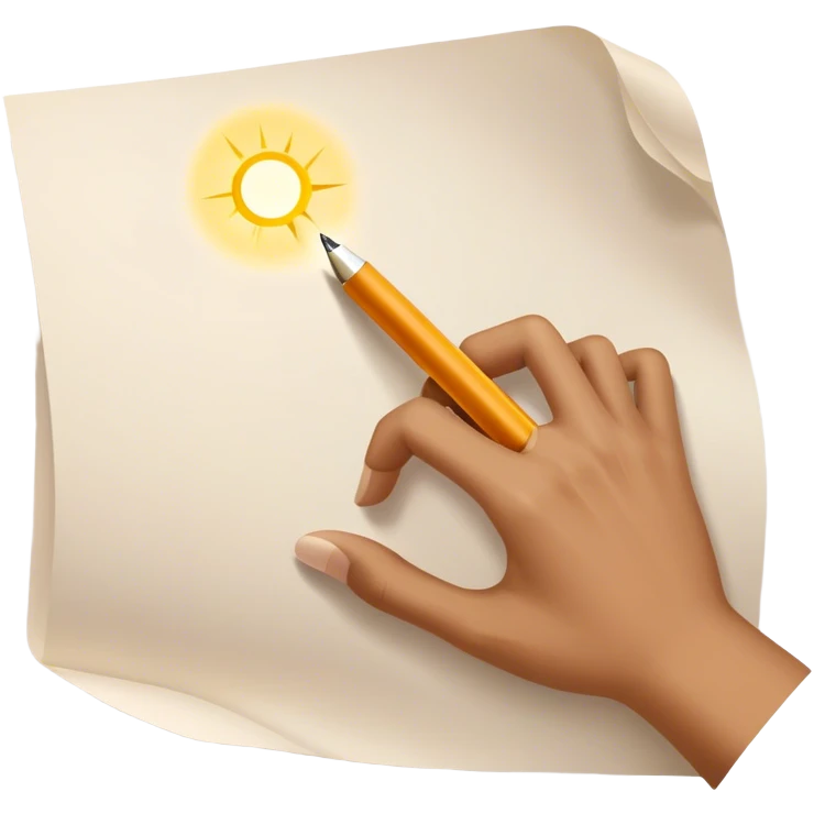 A glowing hand emerges from within a piece of paper, symbolizing the future self. The hand extends forward, offering a pen, as if passing over the ability to take action. The pen is illuminated, representing the moment of decision—the choice to stop procrastinating and start. emoji