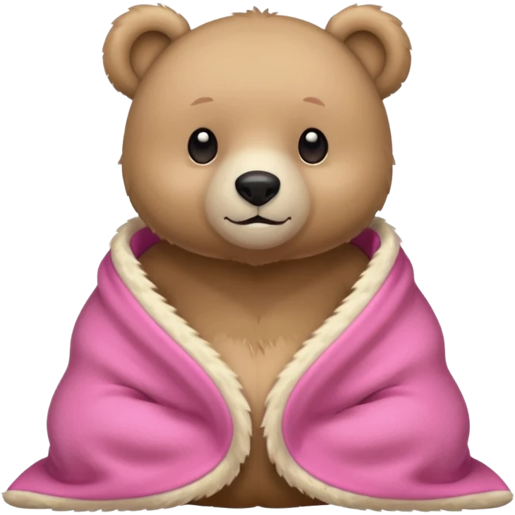 cuddly bear with a pink blanket wrapped around him emoji