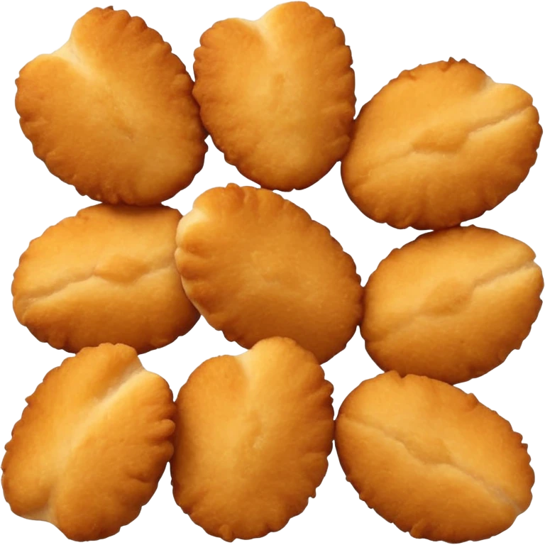A bunch of chicken nuggets doing six seven emoji