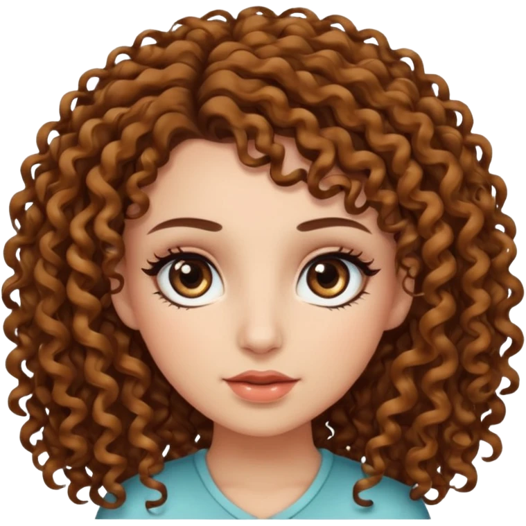 curly hair dark brown eyes and long lashes with and light  skin emoji