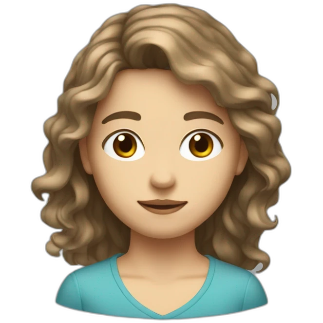 Teenager type italian, White skin, with long wavy brown hair (Which go down behind to the nape of the neck), Little bit dezoom emoji