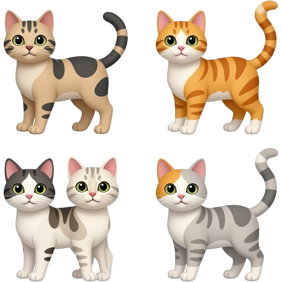 Five colorful cats in interesting poses emoji