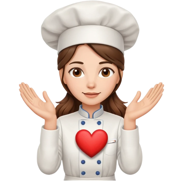 female chef with long brown hair making a heart with her hands  emoji