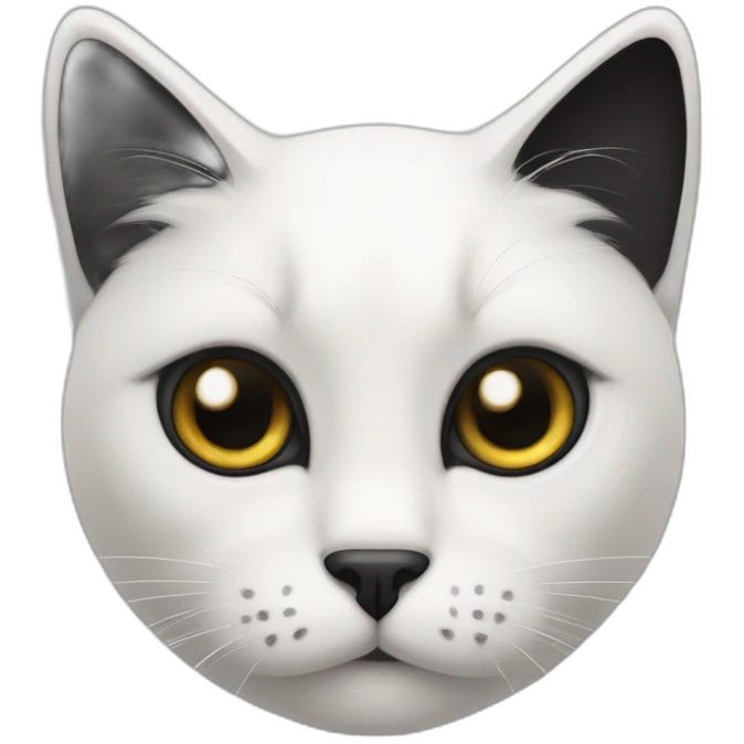 White cat, black mark on fur above eyes, black ears, annoyed face emoji