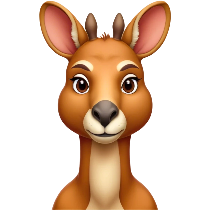 Cinematic Noble Adult Red Kangaroo Portrait Emoji, Poised and regal, with a robust, muscular build, tawny reddish fur, and a distinctive camel-shaped head featuring a slightly elongated snout, prominent ears, and keen, observant eyes, Simplified yet sharp and sophisticated features, highly detailed, glowing with a warm, sunlit glow, high shine, intelligent and commanding, stylized with an air of outback authority, focused and vigilant, soft glowing outline, capturing the essence of a watchful guardian that seems ready to bound out of the screen with effortless power! emoji
