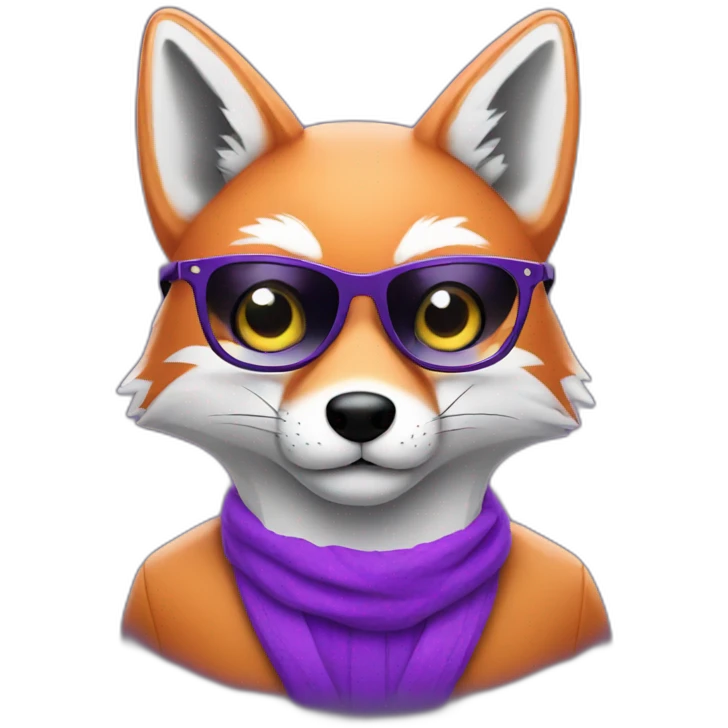a purple fox with black glasses emoji