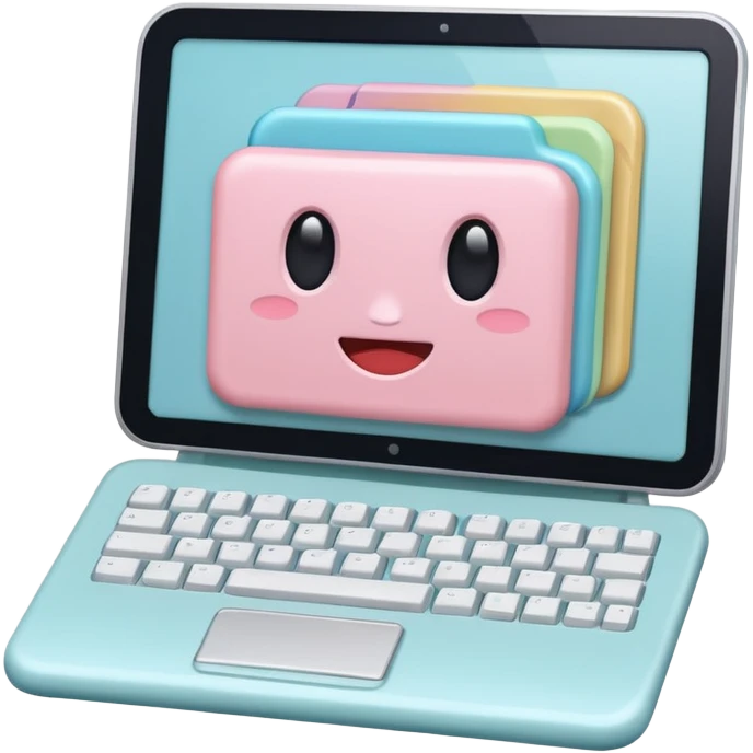 Create a cute, small 3D sticker in a realistic digital illustration style, with soft textures and pastel colors. Object:computer
 emoji