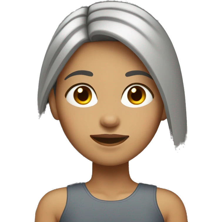 Tan girl with long straight medium gray hair parted in the middle emoji
