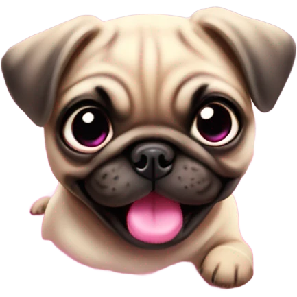 Baby pug with big pink
eyes wearing a pink bow above 1 ear jumping in a puddle  emoji