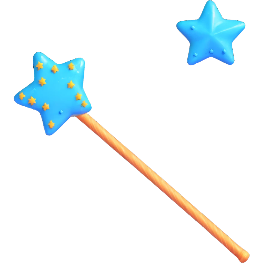 magic wand with blue frosting, candy stars, and a glowing tip emoji