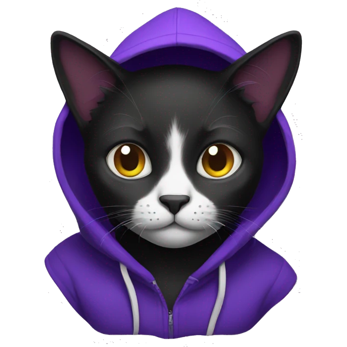 Black cat with a purple hoodie  emoji