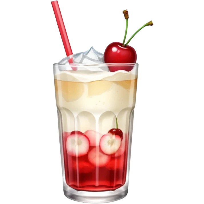 Japanese Cream soda clear glass with ice and vanila + cherry on top emoji