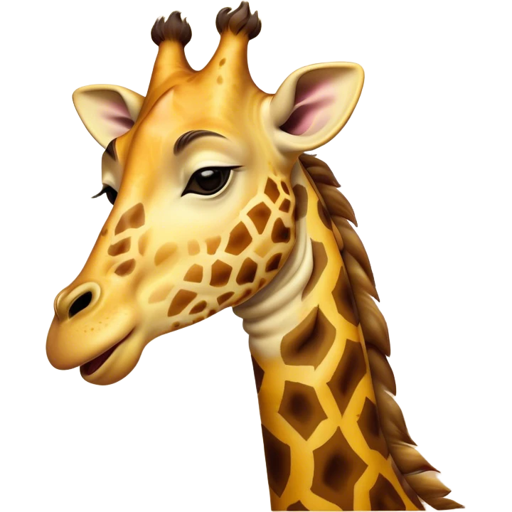 Cinematic Cute Yawning Giraffe Portrait Emoji, Head tilted slightly with a dramatic, wide-open yawn, showcasing a soft, patterned Fur of warm yellows and browns with a long, drooping neck and eyes barely open in drowsy contentment, Simplified yet irresistibly adorable features, highly detailed, glowing with a soft, cozy glow, high shine, relaxed yet expressive, stylized with a touch of savannah whimsy, bright and endearing, soft glowing outline, capturing the essence of a sleepy yet affectionate giraffe, so drowsy it feels like it could stretch right out of the screen and curl up for a nap! emoji