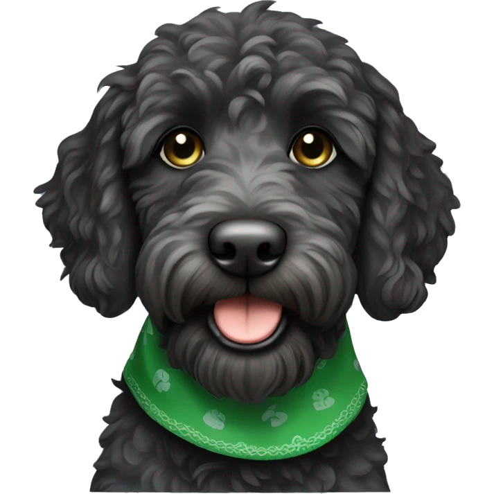 mini black labradoodle dog with green bandana around neck emoji