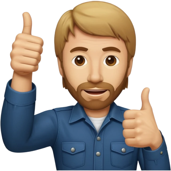 emoji of Chuck Norris with exaggerated features, thumbs up gesture emoji