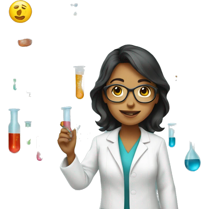female research scientist working in lab with test tubes emoji