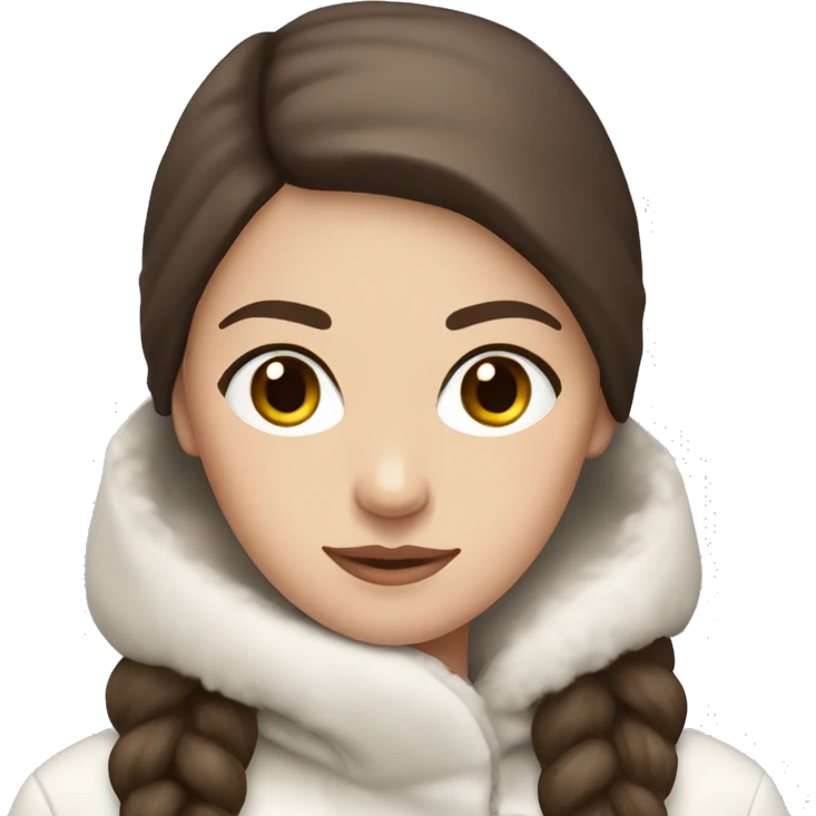 white girl with straight brown hair and dark brown eyes wearing a white and brown winter outfit emoji