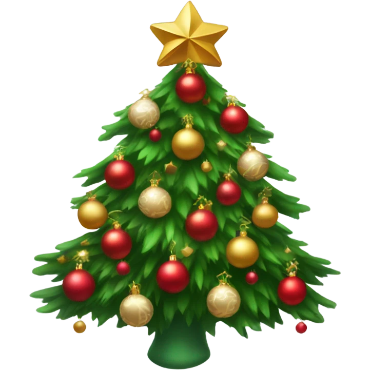 Christmas tree with red and golden ornaments and white bows emoji
