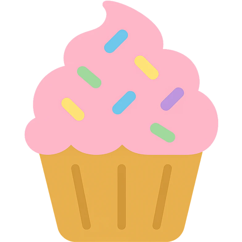 cupcake with pink icing and colorful sprinkles emoji