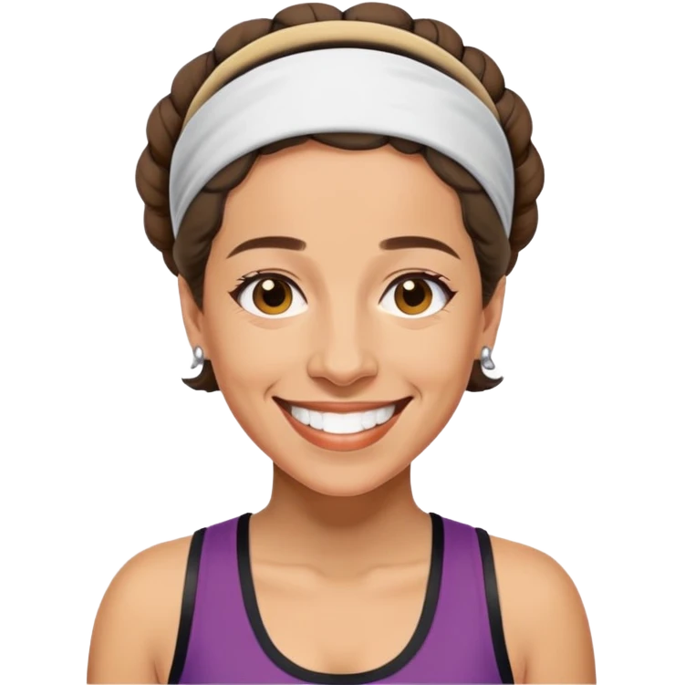 Hannah Arendt with a sporty headband and a big smile  emoji