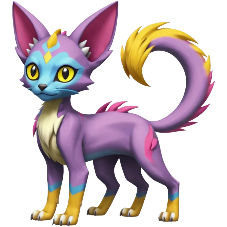 Colorful Meloetta-Sphynx-Lykoi-Sergal-Renamon-Wargreymon-Pokémon-Digimon-Fakémon-fusion-hybrid-creature emoji