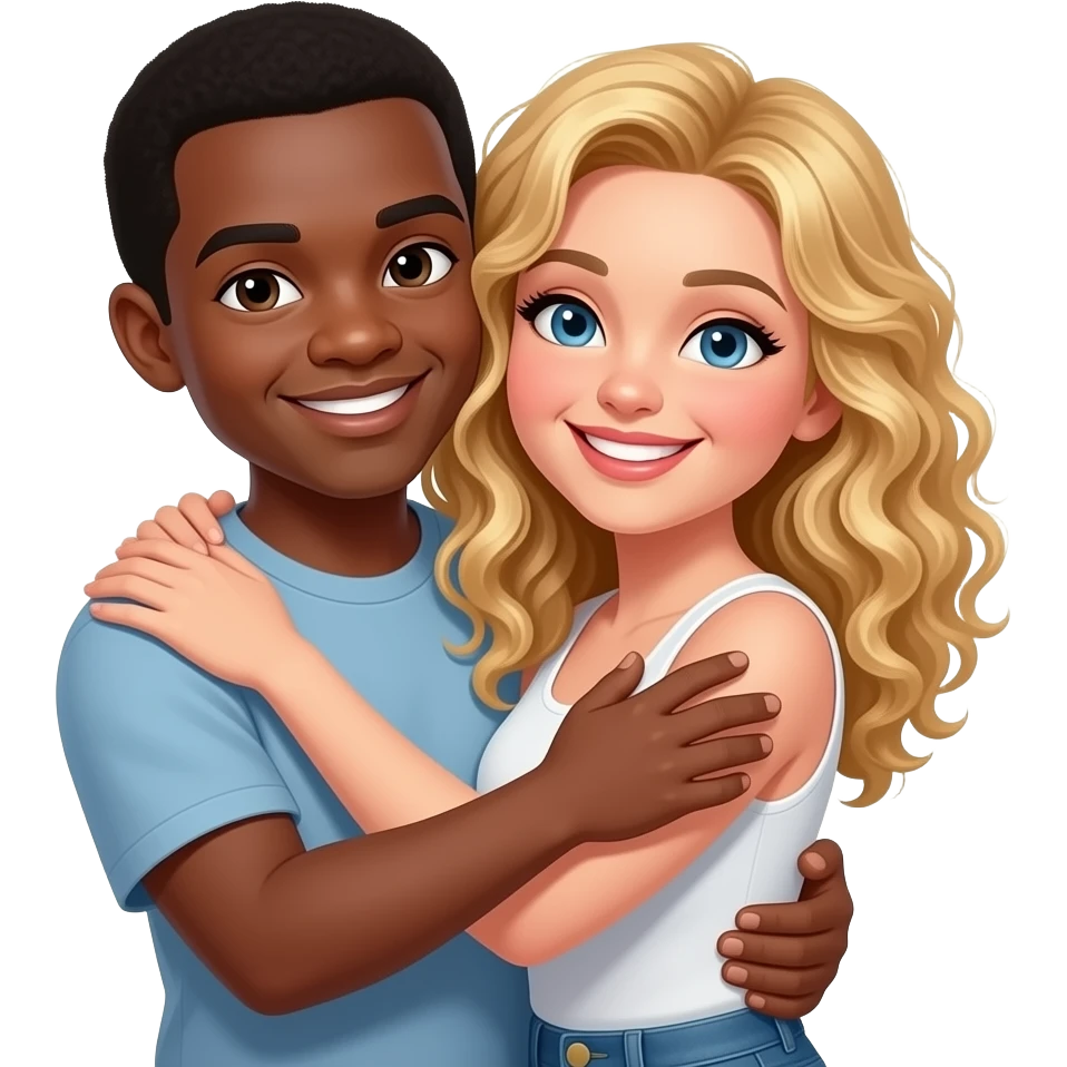 blackman hugging curly blonde woman emoji