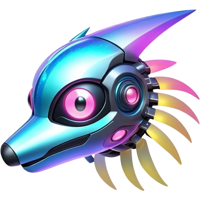  Epic legendary rare glowing mechanical Shiny sparkly transparent bioluminescent luminescent vibrant bright pastel dark exotic iridescent colorful gradients futuristic modern metallic glossy glittery fantasy-cyber-Protogen-Fakémon-Pokémon-Vernid-creature emoji