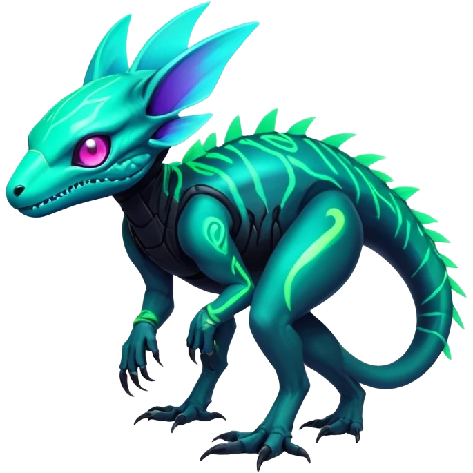 Tropical futuristic lush cool edgy neon Fionbri-Vernid-Elgyem-creature (full body) emoji