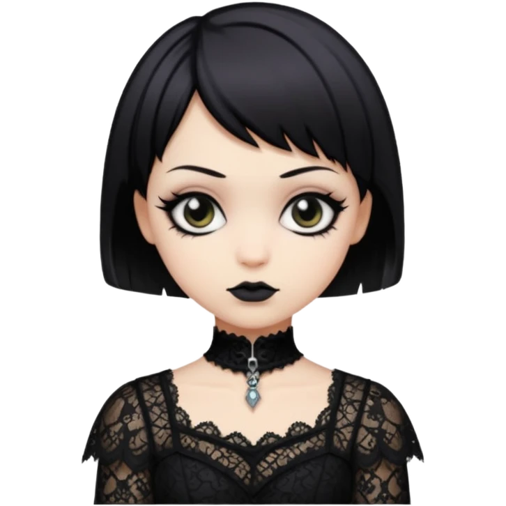 pretty short hair gothic baddie with eyeliner lace clothes emoji