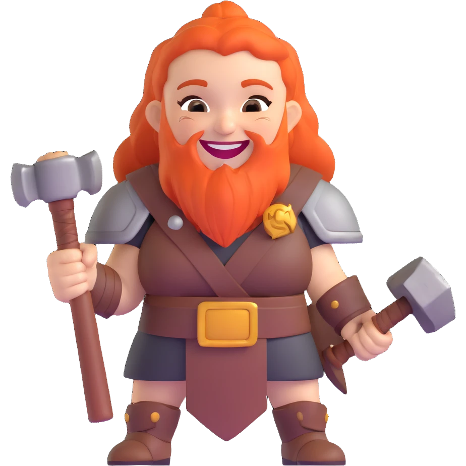 laughing female dwarf warrior from Lineage 2 with battle hammer emoji