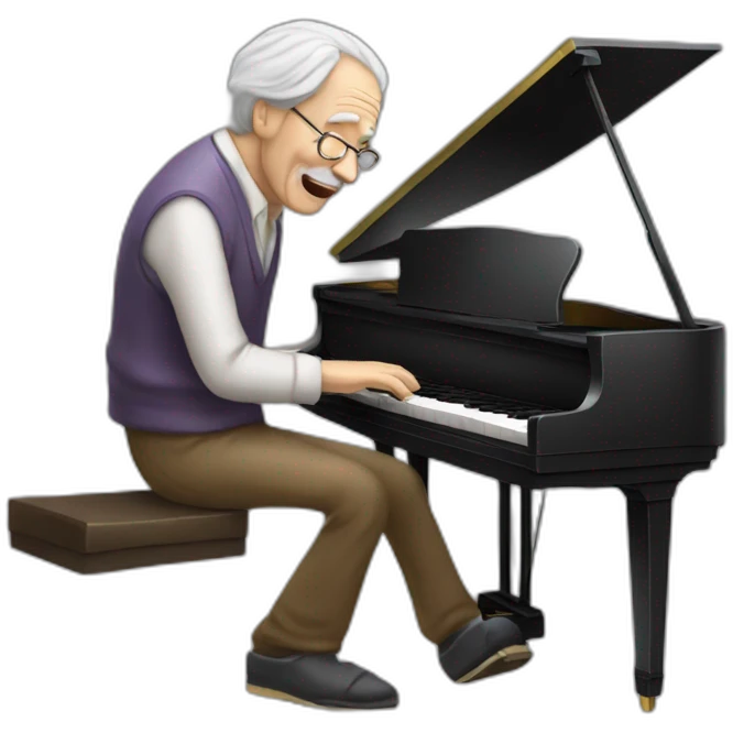 piano played by an old man tinking about notes in his head emoji