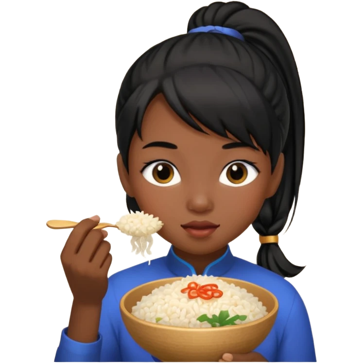 Goofy ahh viatnamise black ponytail eating rice emoji