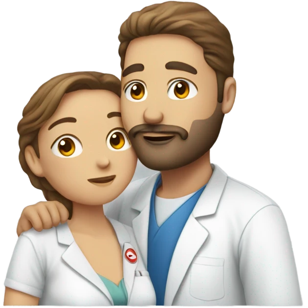 Blind nurse kissing man with brown hair and beard emoji
