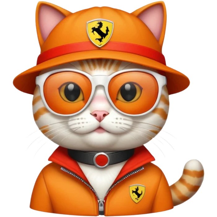 Cat with sunglasses and a ferrari f1 hat emoji
