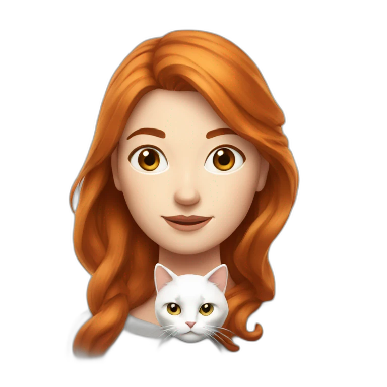 Femme rousse avec chat blanc au yeux varion emoji