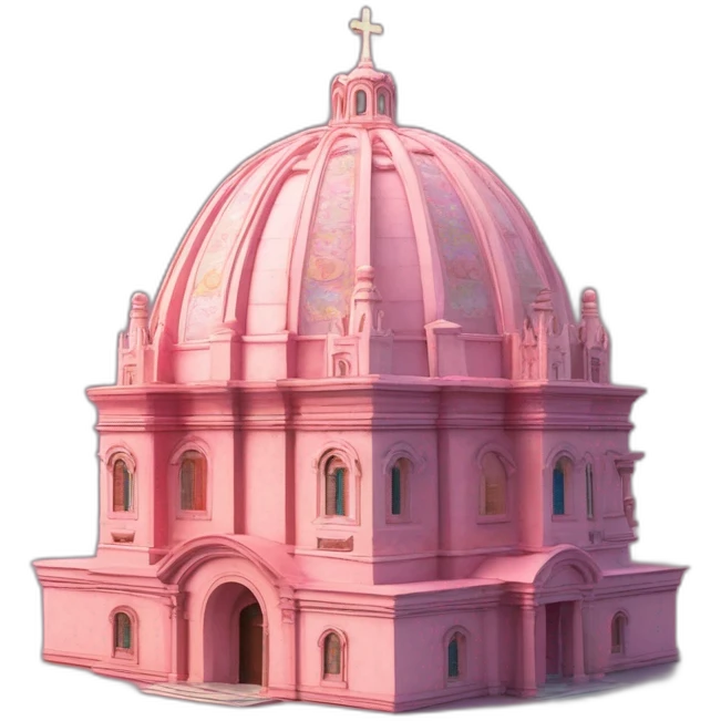 Catholic Temple from La Piedad Michoacan in pink stone and with one big dome with tiles yellow and blue like Santa Maria del Fiore form in 3D animation effect emoji