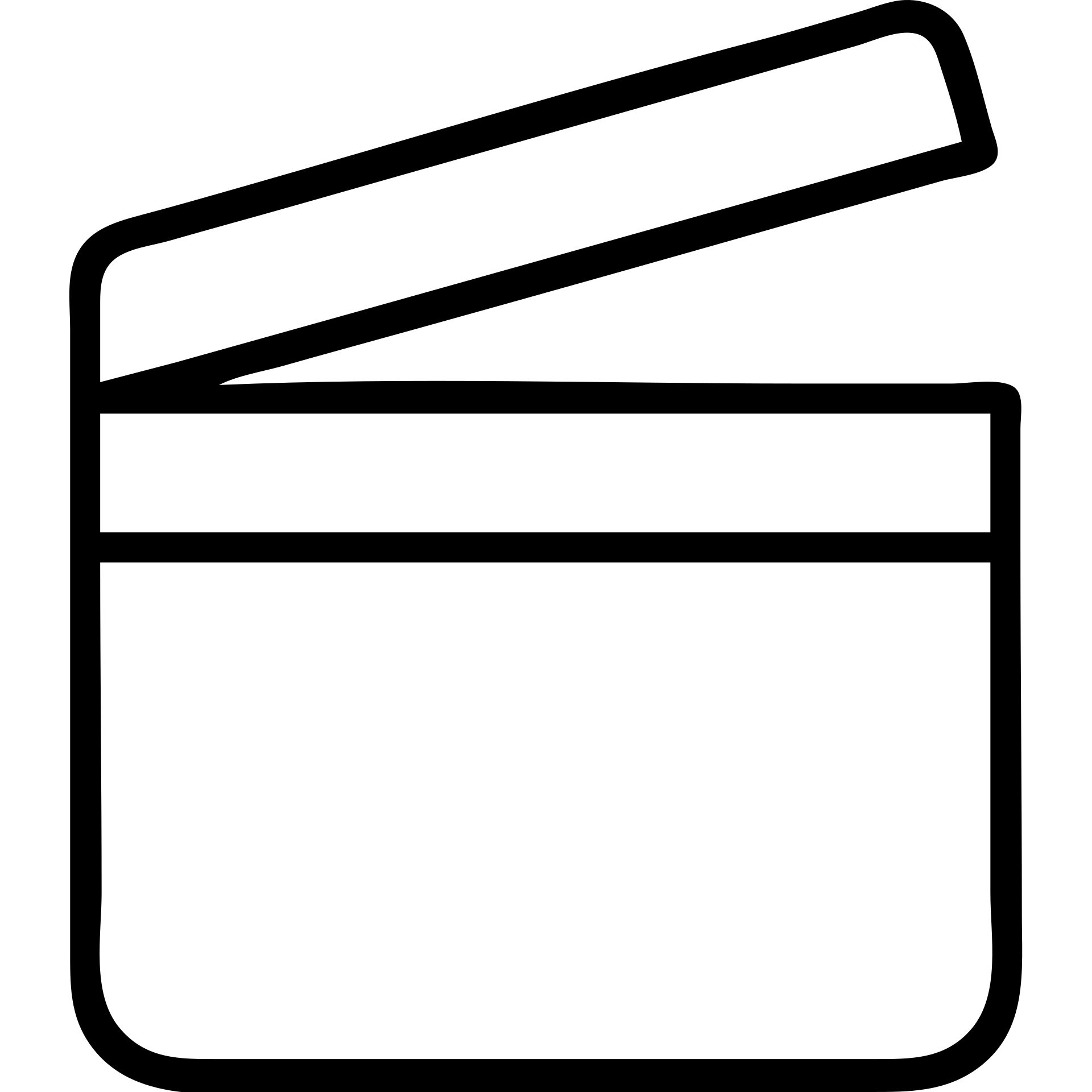 Ultra simplified movie clapper board with two simple rectangles and a diagonal line emoji