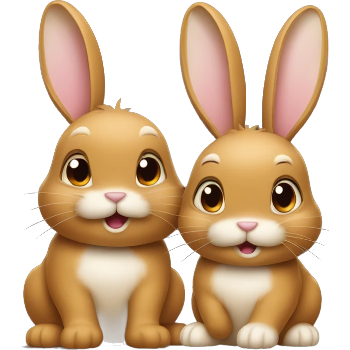 Two light caramel brown rabbits one big and one small cute  emoji