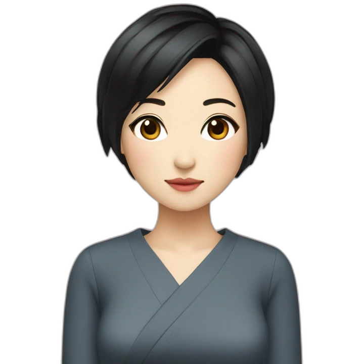 Japanese female with short black hair natural make up emoji