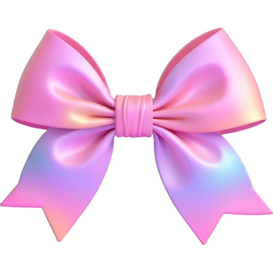 3D emoji style bow, pastel pink, iridescent shimmer effect emoji