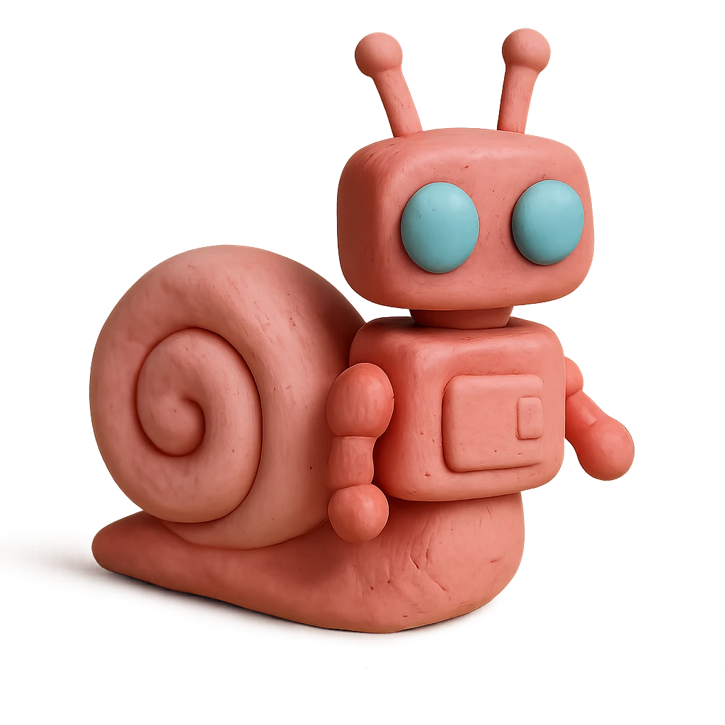 matte plasticine claymation style pink robot snail with visible fingerprints and pastel colors emoji