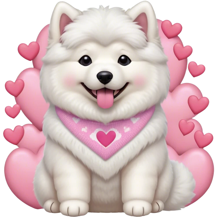 cute 
Samoyed tongue hanging out sitting 
 in a cute pastel sweater with hearts emoji