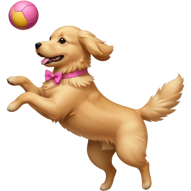 girly dog with a pink bow jumping in the air to catch a ball emoji