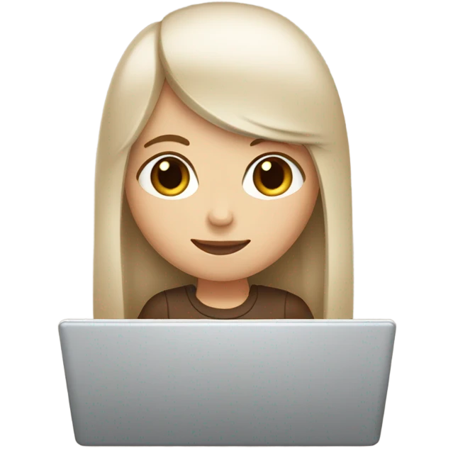 white girl with brown straight long hair and bangs holding a laptop in her hands emoji